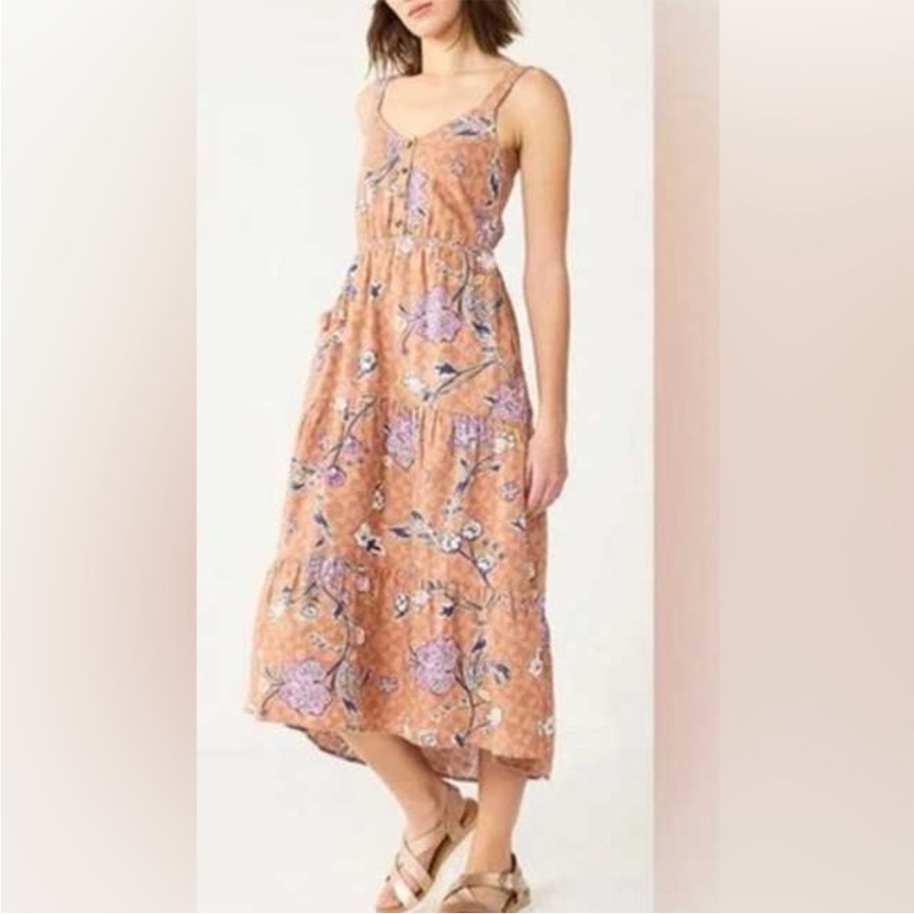 Sonoma Tiered Linen Blend Midi Dress in Floral